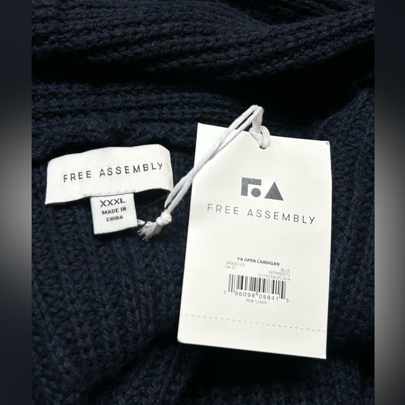 Free Assembly Chunky Cable Knit Open Cardigan Sweater Navy NWT XXXL 3X - Picture 4 of 6